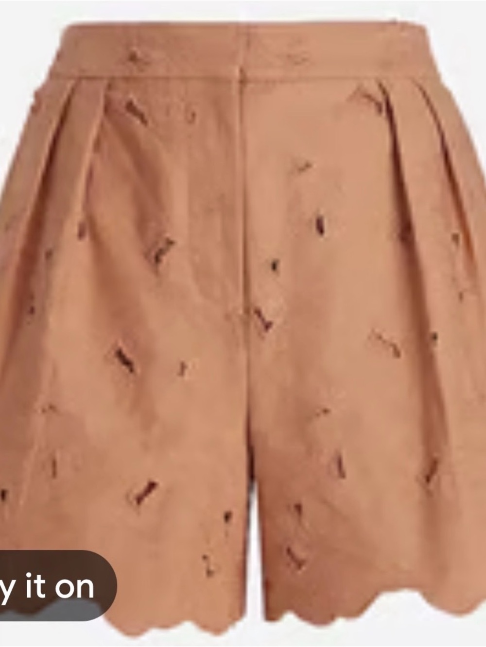 Express Scalloped Hem High-Waist Shorts in Tan